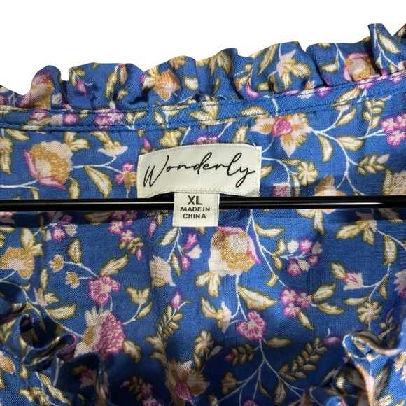 Wonderly Floral Blouse XL Pullover 3/4 Sleeve Smocked Cottagecore Peasant - Picture 6 of 16